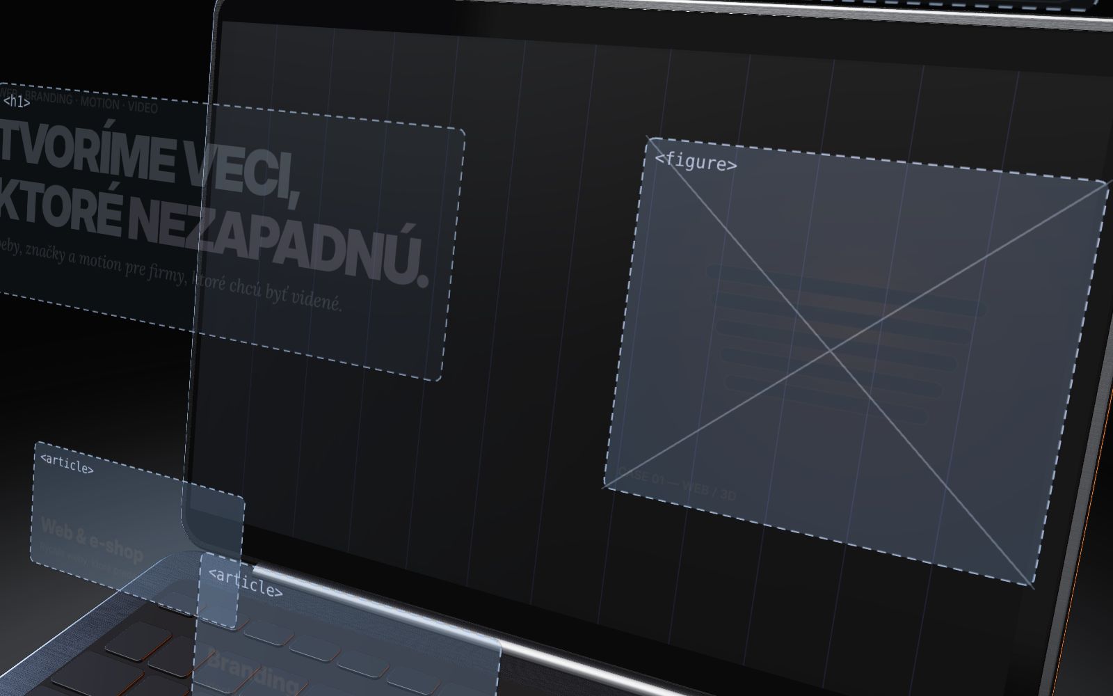 UI vrstvy webu rozložené v 3D priestore